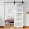 34'' x 84'' Glass Barn Door and 6 Ft Hardware Kit Included, MDF White Barn Door Slab with Frosted Glass, PVC Surface, Combined with Handle and Floor Guide-Assembly Required, White