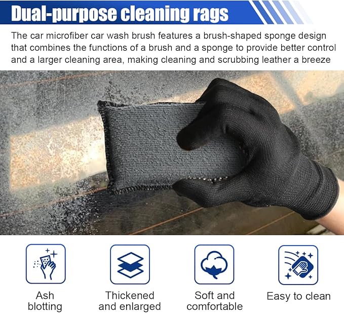 3PCS Car Interior Scrubbing Sponges, 5.5"×3.9" Microfiber Auto Cleaning Applicator Pad, Detailing Scrub Sponge for Vehicle Leather Seat, Vinyl, Plastic, Upholstery (White/Dark Grey)
