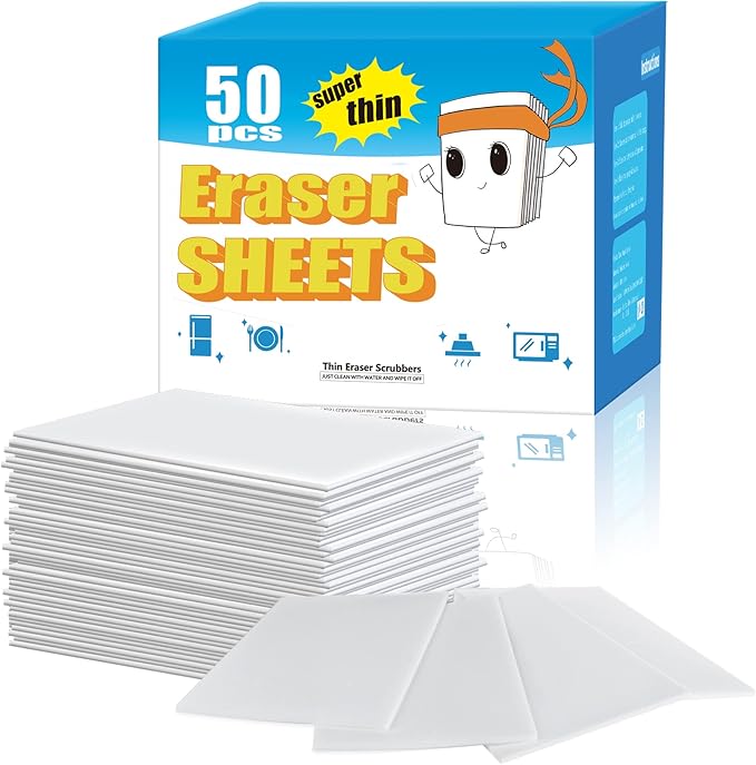 50PCS Magic Cleaning Sponge Eraser Sheets, Reusable Thin Nano Cleaner Pads Eraser Wipes for Kitchen Shoe Furniture Bathroom Shower Sink Hard-to-Reach Places