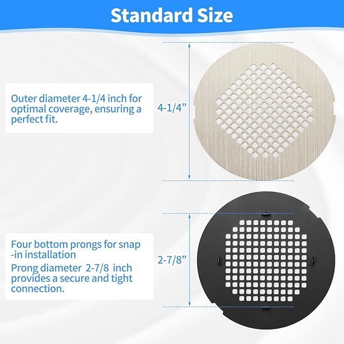 Shower Drain Cover, Shower Drain Hair Catcher Snap-in Replacement Strainer, Brushed Silver Round Grate, Drain Protector Designed for 4.25" D Standard Round Shower Drains
