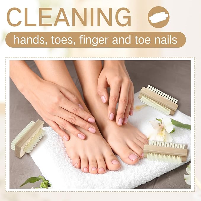 Patelai 48 Pack Wooden Nail Brush Bulk Two-sided Hand Fingernail Brush Non-slip Wood Heavy Duty Stiff Nail Scrubber for Nails and Toes Cleaning, Hand Scrub Brushes for Travel