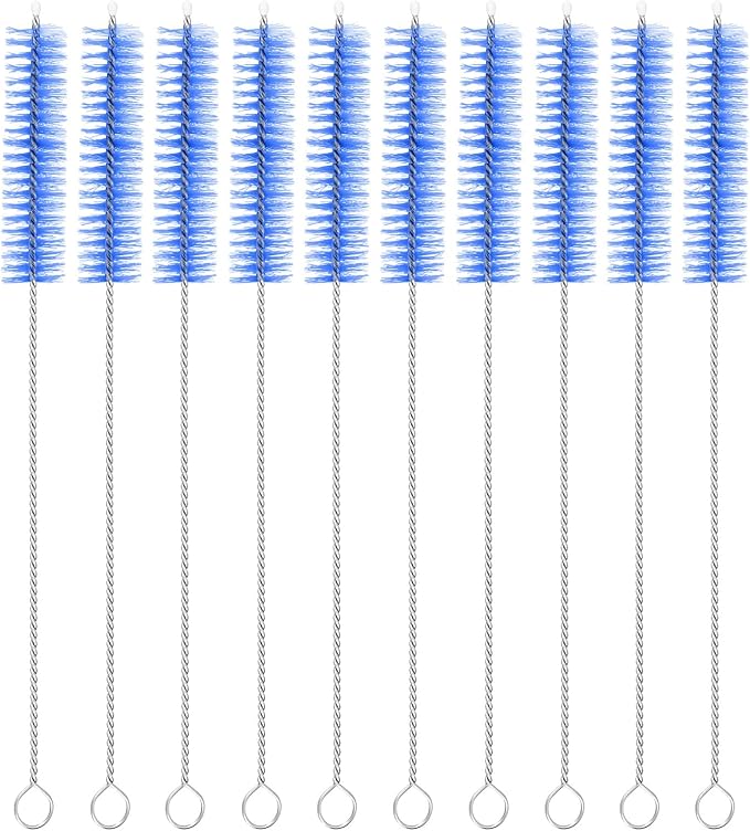 uxcell 10Pcs Drinking Straw Cleaning Brushes, 8" x 5/8" Nylon Bristles Long Straw Brush Pipe Cleaner for Washing Straws Pot Spout, Sippy Cup, Bottle and Tube (Blue)
