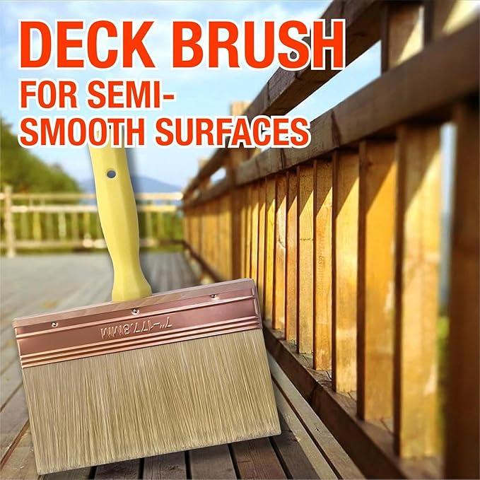 Great Andrew 7 Inch Deck Stain Brush, Deck Paint Brush, Wide Large Brush for Staining Wood Wall Fence, Lime Wash Paint Brush Applicator for Smooth Rough Textured Surfaces, Home Repair Painters Tools