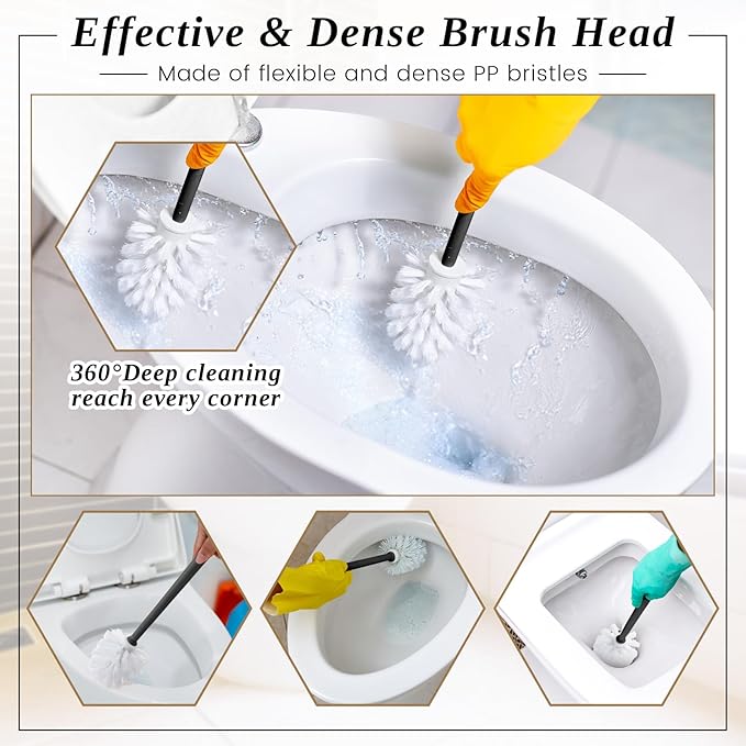 15 Sets Toilet Holder and Brush Set 16.14 Inch Toilet Bowl Cleaner Brush with Caddy Bathroom Scrub Plastic Scrubber with Long Handle for Bathroom Cleaning, Easy to Assemble (Black)