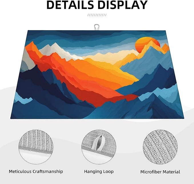 Colorful Mountains Sunset Dish Drying Mat for Kitchen Counter, 18"x24" Microfiber Absorbent Fast Dry Mat, 2Pcs Dish Mat Faucet Mats Sets, Large Drying Kitchen Mat Kitchen Drying Pad Coffee Bar Decor