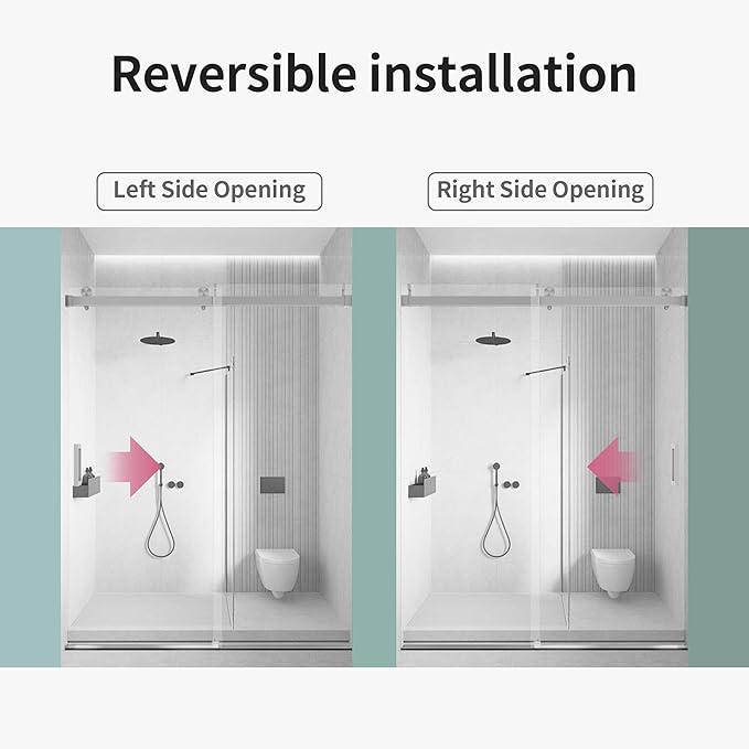 56-60" W x 76" H Frameless Soft-Close Sliding Shower Door, 3/8" (10mm) SGCC Tempered Glass, Reversible Install, Brushed Nickel Finish, Elegant Bathroom Upgrade