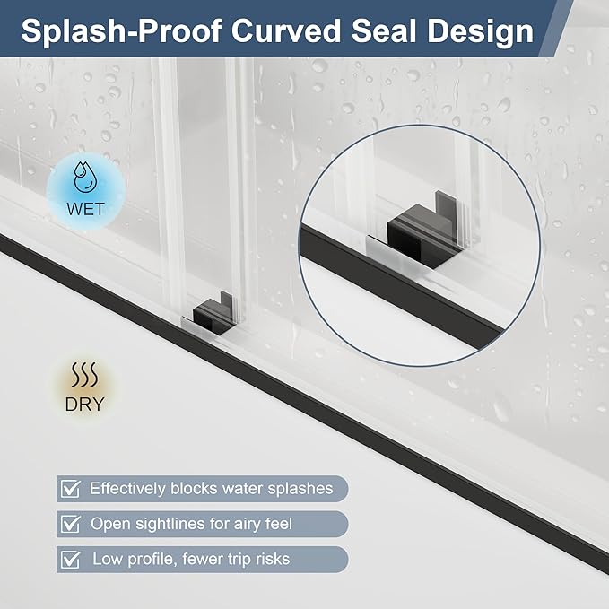 Frameless Bathtub Shower Door, 55-60" W x 60" H Double Sliding Tub Shower Door, 1/4''(6mm) SGCC Tempered Glass with Explosion-Proof Film Nano Coating, Matte Black