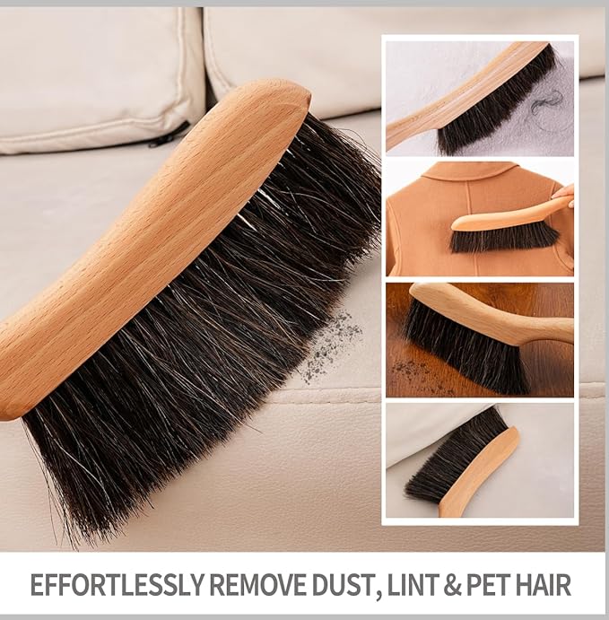 Horse Hair Brush Hand Broom Dusting Brush for Home Cleaning, Wood Handle Soft Brush Duster for Counter Furniture, Bed, Bench Fireplace,Car, Shop Brush Cleaning 14" Long