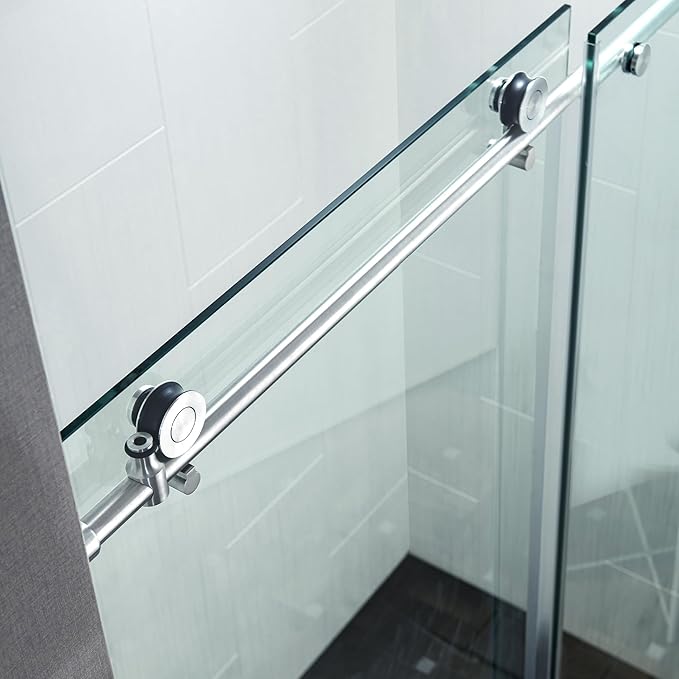 Woodbridge Frameless Single Sliding Shower Doors in Polished Chrome Finish, 45.5-48" Width x 76" Height with 3/8"(10mm) Clear Tempered Glass, Soft Close System and Explosion-Proof Film, BSDC4876-C