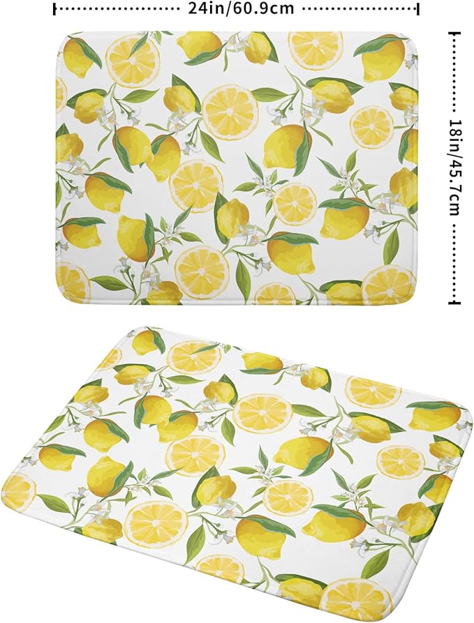 Lemon Dish Drying Mat for Kitchen Counter Spring Summer Microfiber Absorbent Dish Draining Reusable Washable Foldable Extra Large 18"x24"