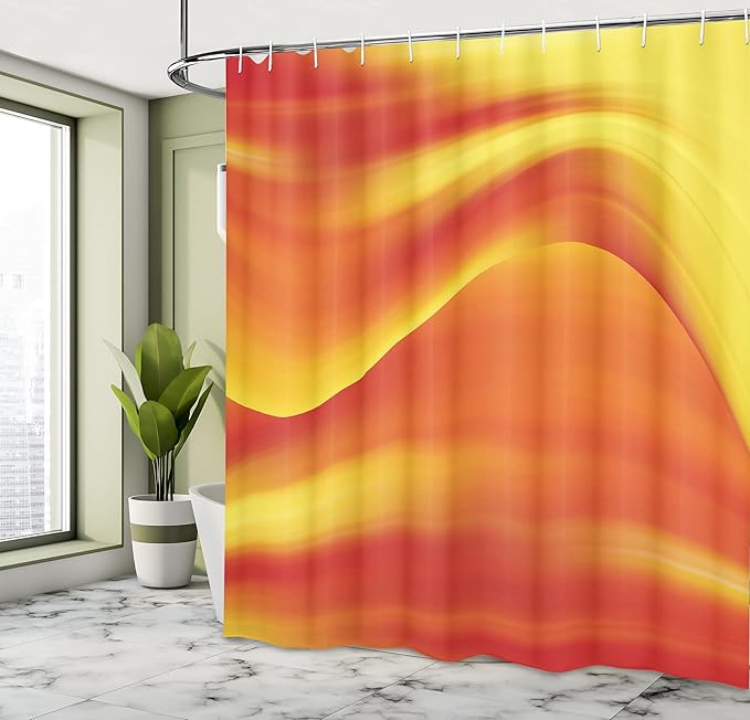 Ambesonne Orange Shower Curtain, Digital Waves with Different Tones with Motion Effect Smooth Hot Lines Art Print, Cloth Fabric Bathroom Decor Set with Hooks, 69" W x 70" L, Burnt Orange
