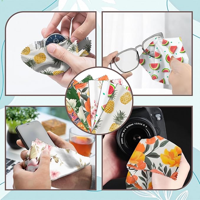 6 PCS Glasses Cleaning Cloth Eyeglass Lens Microfiber Cleaning Cloth Reusable Phone Screens Camera Cute Aesthetic Women Girls(6.3"x6.3")-Green Pink