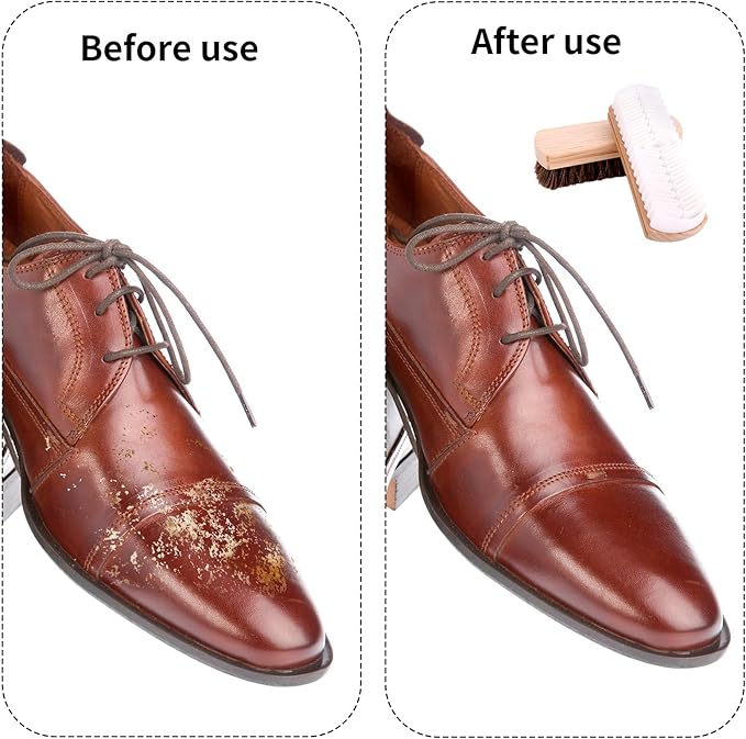 2pcs Horsehair & Rubber Shoe Brush Set, 2 Styles Boot Magic Eraser Cleaning Brush with Wood Handle Nubuck Cleaner Kit for Leather & Suede Shoes Boots