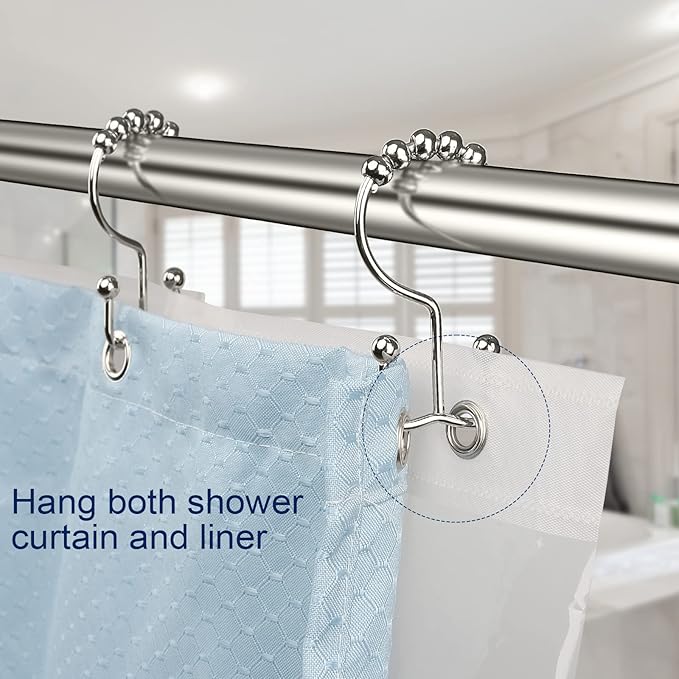 Shower Curtain Hooks,Sturdy Stainless Steel Double Sided Shower Hooks Rings for Bathroom Shower Curtain Rods Curtains Set of 12 Hooks - Nickel