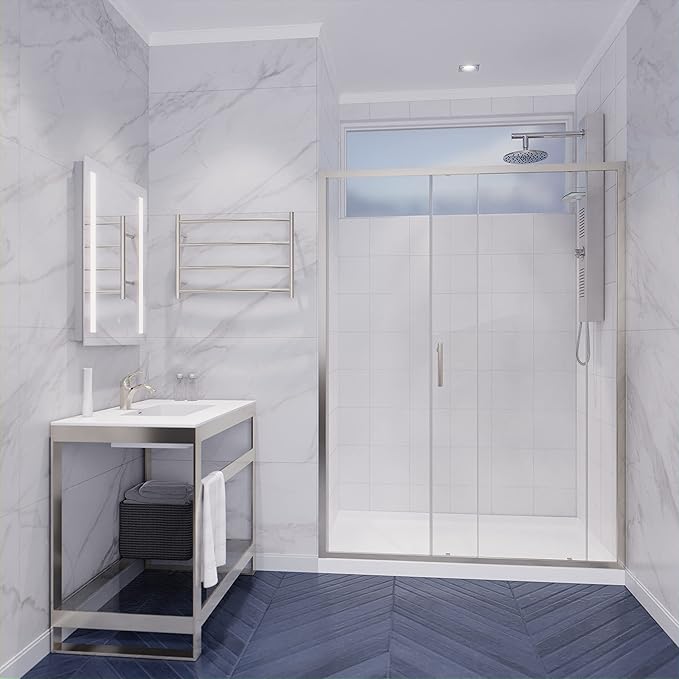 ANZZI 72 x 48 inch Framed Shower Door in Brushed Nickel | Halberd Water Repellent Glass Shower Door with Seal Strip Parts | Easy Glide Rollers Sliding Shower Door | SD-AZ052-01BN