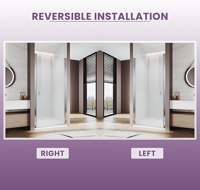 Glass Shower Door 33.5-35" W x 72" H, UCALAFEE Frameless Pivot Swing Door with 1/4" (6mm) SGCC Clear Tempered Glass, Waterproof Seal, Easy Clean & Anti-Fog Coating, Reversible Installation, Chrome