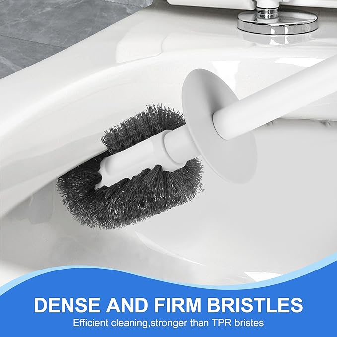 Toilet Brush and Plunger Set, 3 in 1 Toilet Bowl Brush and Holder with Crevice Cleaning Brush Wall Mounted Household Bathroom Cleaning Tools Combo(White-Gray)