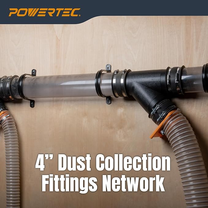 POWERTEC Clear PVC Pipe 4" x 36" Long, 2PK Plastic Tubing and 5PK Pipe Straps w/Anchors & Screws Compatible w/Dust Collection Fittings - Hose for Woodworking Tools (70471)
