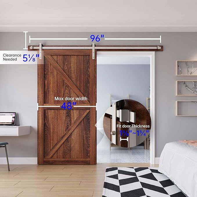 EaseLife 8 FT Brushed Nickel Sliding Barn Door Hardware Track Kit,Straight Pulley,Heavy Duty,Slide Smoothly Quietly,Easy Install (8FT Track Kit for 40"~48" Wide Single Door)