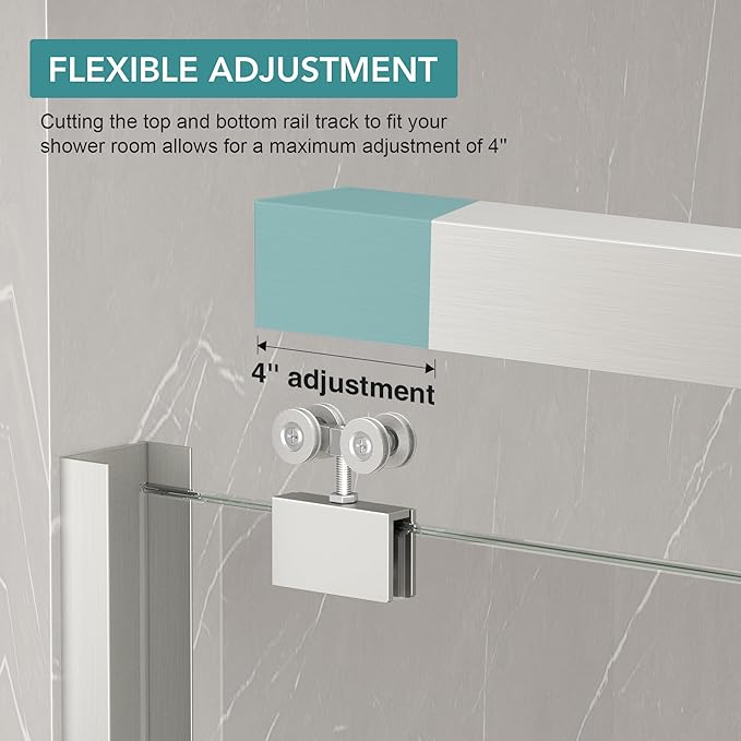 KPUY Glass Shower Door, 61-66" W x 76" H Semi-Frameless Double Sliding Shower Door, 1/4" (6mm) Thick Tempered Clear Glass with Explosion-Proof Film Nano Coating, Brushed Nickel