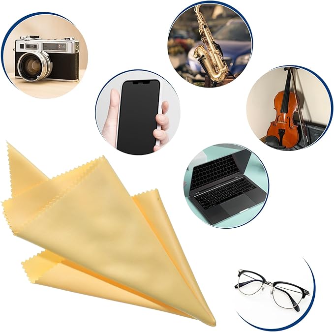 TIESOME 6 Pack Guitar Cleaning Cloth, 12" x 12" Microfiber Polishing Cloths for Guitar, Violin, Flute, Piano, Clarinet, Trumpet & Sax, Lint Free Instrument Cleaning Cloth, Soft Non-Abrasive