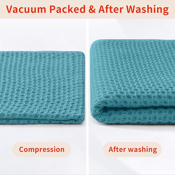 Homaxy 100% Cotton Waffle Weave Kitchen Towels, 3-Pack Ultra Soft Absorbent Dish Towels, Quick Drying Cleaning Towels, 13 x 28 Inches, Lake Blue