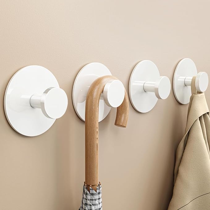 10 Pack Adhesive Wall Hook for Coat and Towel: Extra Sticky 12 LB (Max), Stainless Coat Rack Door Holder Hanger, White Heavy Duty