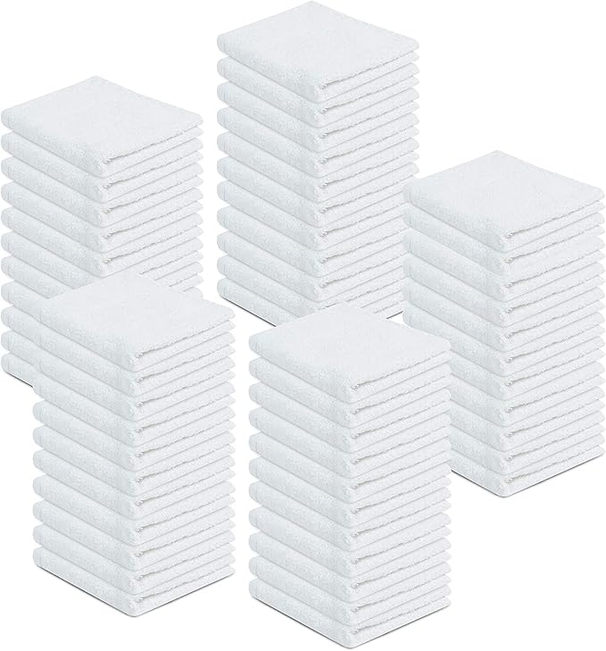 100% Cotton Terry Towels - Pack of 500 (12x12 Inches) White Cotton Terry Cloth Bar Rags, Multipurpose High Absorbent Cleaning Cloths for Auto Detailing or Painters