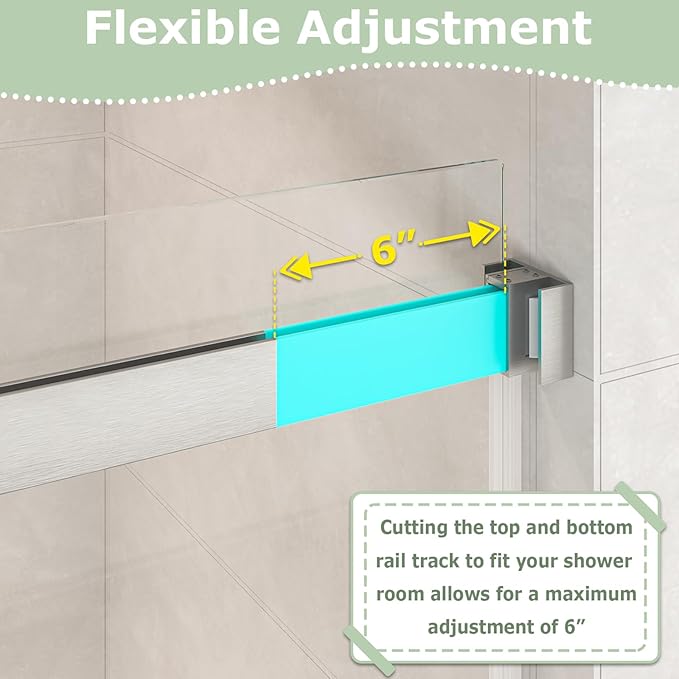 49"- 54" W x 76" H Frameless Shower Door, Double Sliding Shower Door,5/16"(8mm) Clear Tempered Glass,Easy Sliding Shower Door with Explosion-Proof Film (Brushed Nickel 54" Wx76 H)