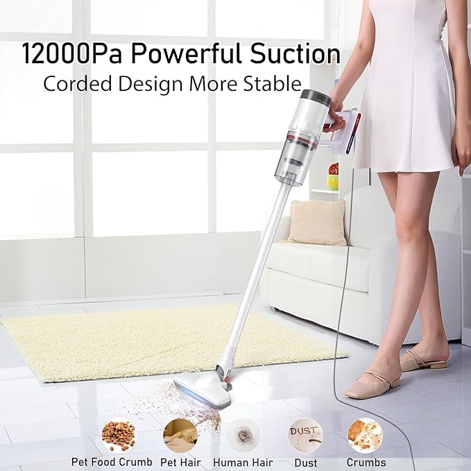 Corded Vacuum Cleaner, Handheld 5-in-1 Stick Lightweight Vacuum Broom Car Vacuum for Pet Hair Hardwood Floor Cat Litter Cleaning
