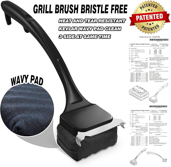 Grill Brush for Outdoor Grill, Steam Grill Cleaner Bristle Free with Scraper, Replaceable Cleaning Head & Heat-Resistant Handle, Grilling Gifts for Dad, Men - Black