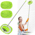 2 in 1 Lightweight Wall Cleaner Mop with Long Handle 75" 190cm Ceiling Duster Lint-Free Chenille Fiber Mop for Kitchen Baseboard Floor Glass Window Roof Cleaning Washer Scrubber Brush Tool Wet Dry Use