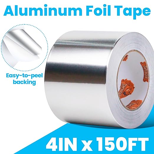 TAPEBEAR Aluminum Foil Tape 4" x 150FT, Professional Heat Reflective Tape Metal Duct Tape Heat Resistant Tape Insulation Heat Shield for Insulation, Dryer Vent, Ductwork, HVAC, Air Ducts, Exhaust Hose
