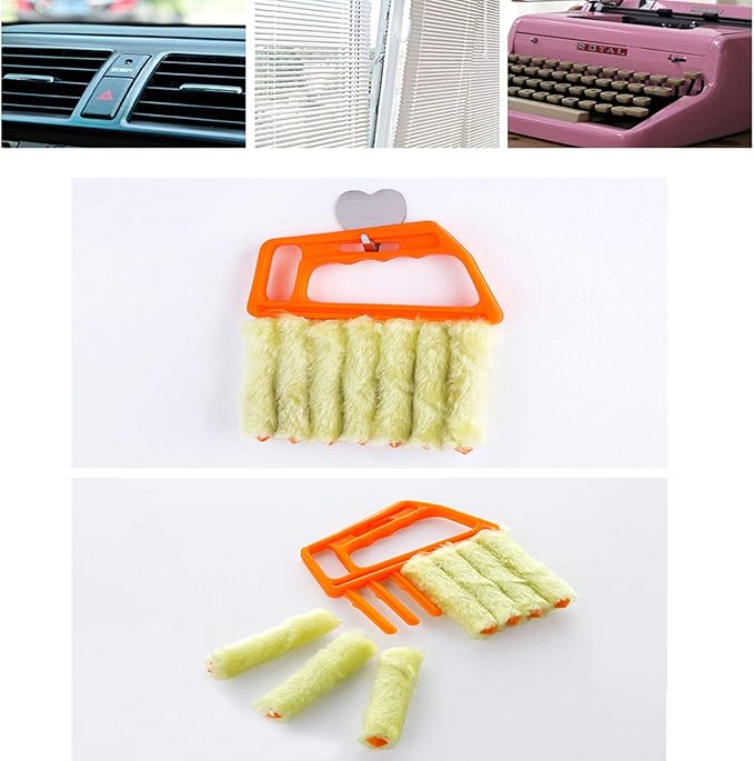2 Pcs Blind Cleaner Washable Window Dusting Cleaner Tool Mini Blind Duster Brush Dust Clean Venetian Blind Brush Window Air Conditioner Duster Dirt with 7 Slat Handheld Household Kitchen Cleaning