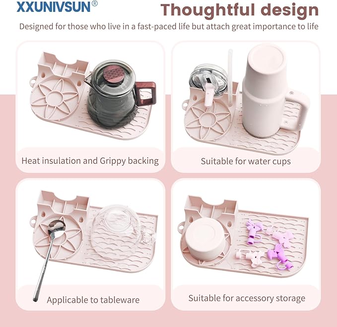 Bottle Drying Rack, Draining Mat for Stanley Tumblers20-40oz, Mugs, Wine Glasses, Compact Portable Cup Dryer Stand for Countertops, Office, RVs & Travel (Crystal Pink)