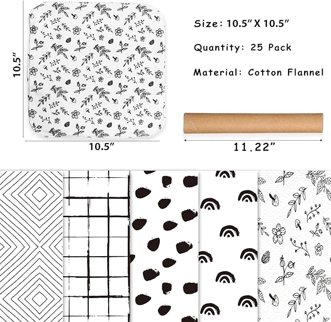 25 Pack Reusable Paper Towels, Paperless Towels Roll Washable Cotton Cloth for Kitchen Towels Zero Waste Products Alternative Paper Towels Alternative (Black White)