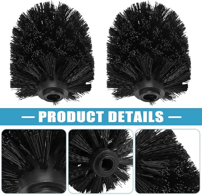 2PCS Toilet Bowl Brush Replacement Head, Toilet Brush Head Replacement with Durable Stiff Bristles, Cleaning Tool for Home Hotel Bathroom (Black)