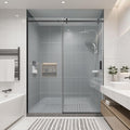 56-60" W x 74" H Frameless Shower Doors, Bathroom Single Sliding Shower Glass Doors with 5/16" (8mm) Clear SGCC Tempered Glass and Stainless Steel Handle, Reversible Installation, Matte Black