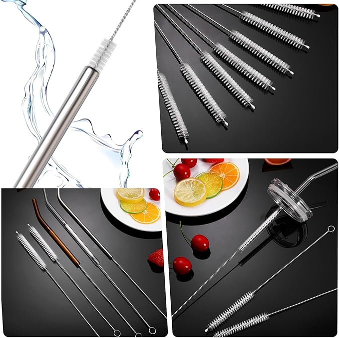 10Pcs Straw Cleaner Brush, Reusable Metal Handles Straw Cleaner Brush Extra Long for Stanley Mug 40, 30, 20 oz, 10mm 20mm Wide for Sippy Cup, Water Bottle and Tubes Pipe