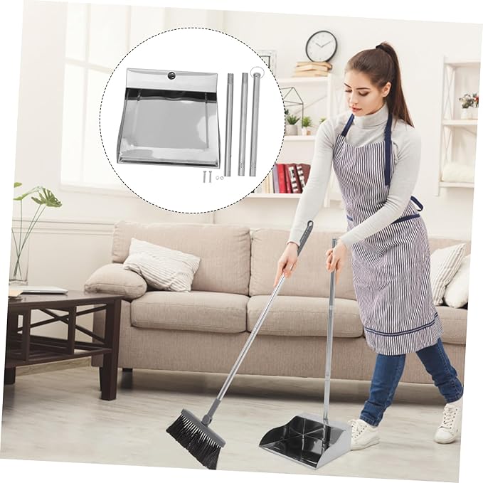 Heavy Duty Long Handled Dust Pan Ergonomic Stand Up Trash Dustpan for Home Garage and Lobby Extra Capacity Stainless Steel Construction No Bending Required