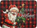 Merry Christmas Santa Claus Red Buffalo Plaid Dish Drying Mat for Kitchen Counter,Winter Snowflake Xmas Tree Drying Mat 18 x 24 Inch with Absorbent Reversible Microfiber Dish Drying Pad for Coffee Bar