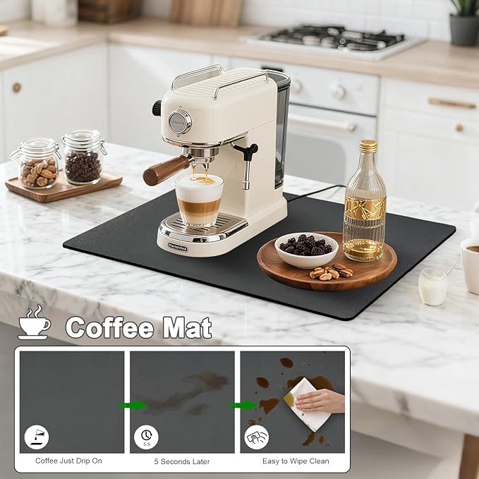 Dish Drying Mat & Coffee Mat for Kitchen Counter, Absorbent Microfiber Waterproof Mat with Non-Slip Backing, Multi-Size Multi-Color Options, Sink and Coffee Bar Accessories