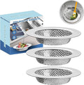 ROYEKDO 3PC Kitchen Sink Strainer Stainless Steel with CoarseMesh | 4.4 inch Wide Rim Drain Strainer | Fits Standard Sinks &Garbage Disposals (Silver)