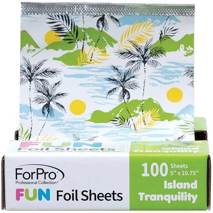 ForPro FUN Island Tranquility 5" Foil Sheets, Aluminum Hair Foils for Color Application and Highlighting Services, Food Safe, Pop-Up Dispenser, 5” W x 10.75” L, 100-Count