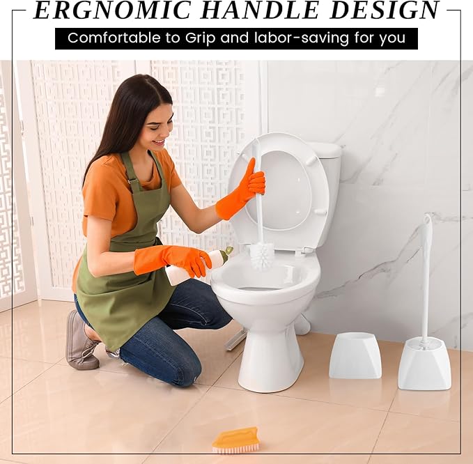 15 Sets Toilet Holder and Brush Set 16.14 Inch Toilet Bowl Cleaner Brush with Caddy Bathroom Scrub Plastic Scrubber with Long Handle for Bathroom Cleaning, Easy to Assemble (White)