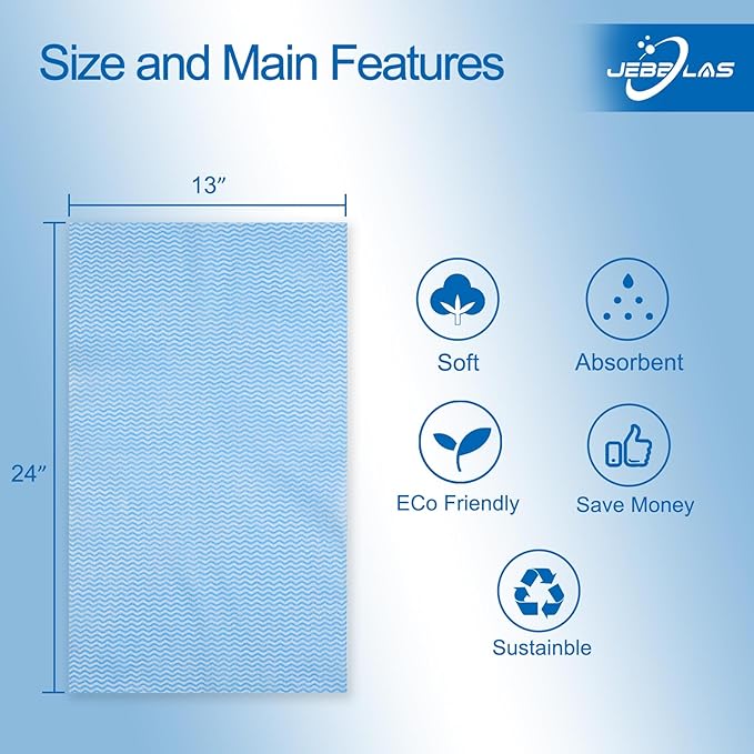 JEBBLAS Cleaning Towels Dish Towels and Dish Cloths Reusable Towels,Handy Cleaning Wipes, Great Dish Towel, Disposable, Absorbent, Dry Quickly 60 Sheets/Pack,Blue