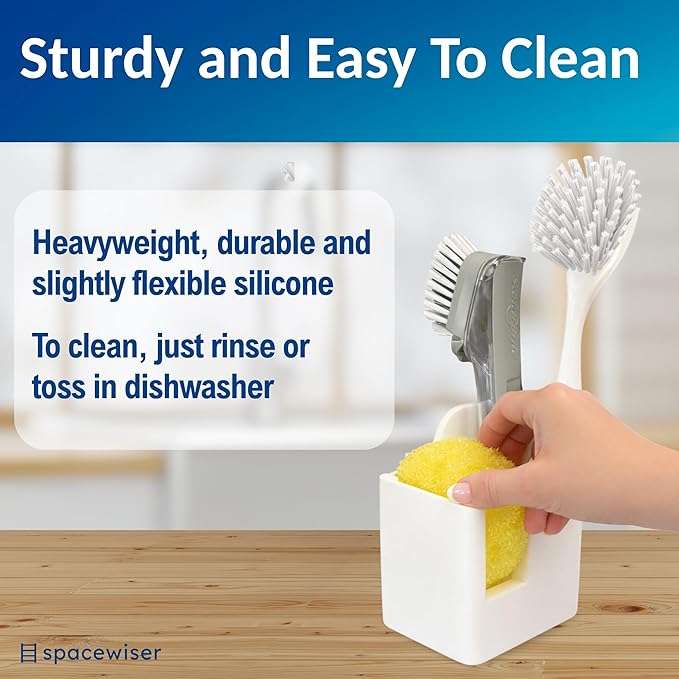 TidyNook Silicone Sink Caddy - Sponge Holder for Kitchen Sink, Dish Brush Holder, Fits Scrub Daddy Sponges, Scrub Mommy, and all Dish Sponges, Compact Kitchen Sinks Organizer Caddy, No Rust