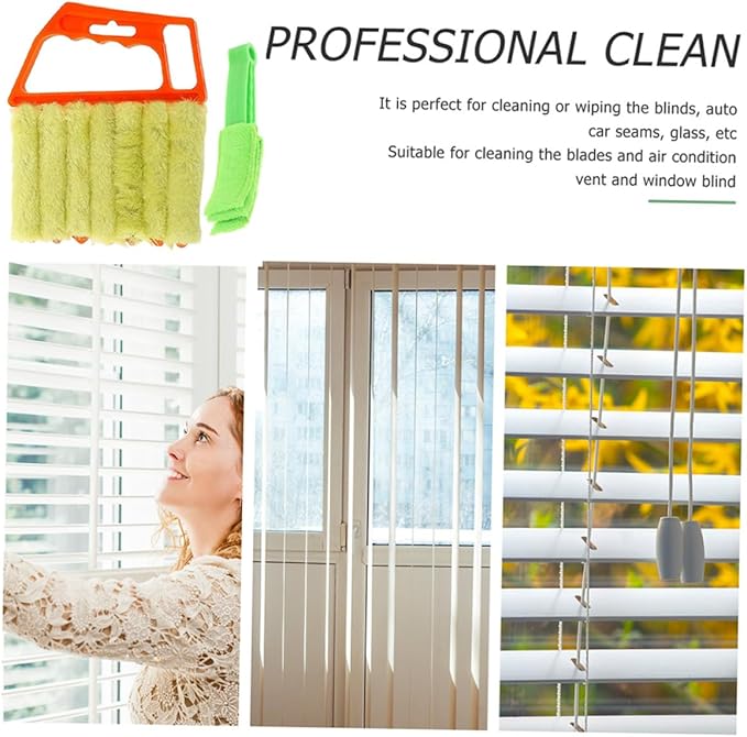 2pcs Window Cleaner Brush and Blinds Cleaning Brush Set for Shutter and Air Conditioner Vent Cleaning Orange and Green Handles for Household Use