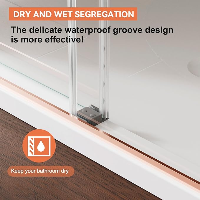 56"-59" W x 75" H Frameless Shower Door, Double Sliding Shower Door,5/16"(8mm) Clear Tempered Glass,Silent Soft-Close Design,Brushed Rose Gold