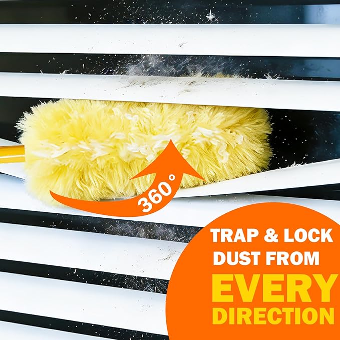 60 Heavy Duty Duster Refills for Swiffer Duster, 3 ft Extendable Handle + 1 Short Handle, Multisurface 360 Dusters kit for Dusting Furniture, Ceiling Fans, Blinds, Corners, Yellow